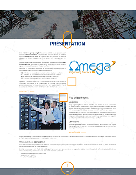 Page Présentation du site web Omega